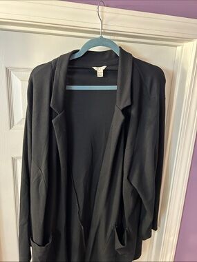 Women's Black Open-Front Long Blazer Jacket